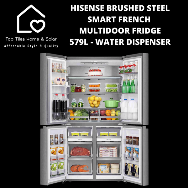 Hisense Brushed Steel Smart French MultiDoor Fridge  - 579L Water Dispenser