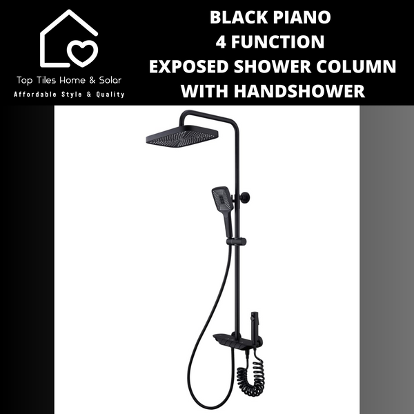 Black Piano 4 Function Exposed Shower Column With Handshower