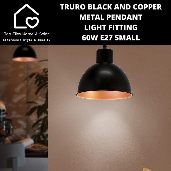 Truro Black and Copper Metal Pendant Light Fitting - 60W E27 Small