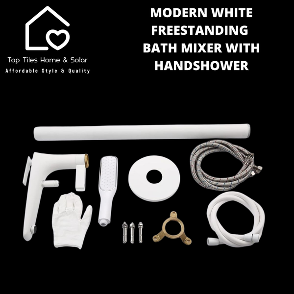 Modern White Freestanding Bath Mixer With Handshower