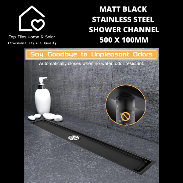 Matt Black Stainless Steel Shower Channel - 500 x 100mm