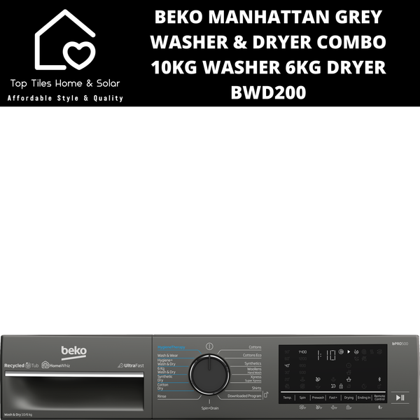 Beko Manhattan Grey Washer & Dryer Combo -  10kg Washer 6kg Dryer BWD200