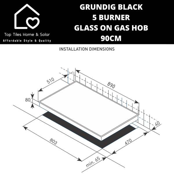 Grundig Black 5 Burner Glass on Gas Hob - 90cm