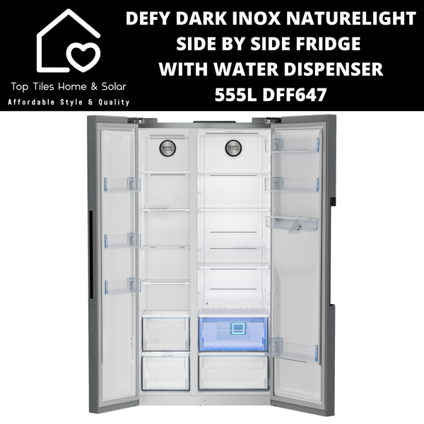 Defy Dark Inox NatureLight Side By Side Fridge with Water Dispenser - 555L DFF647