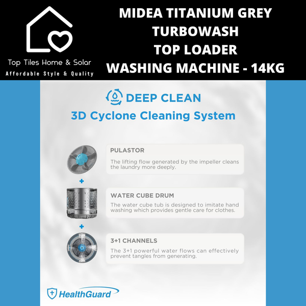 Midea Titanium Grey TurboWash Top Loader Washing Machine - 14kg