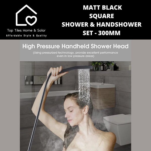 Matt Black Square Shower & Handshower Set - 300mm