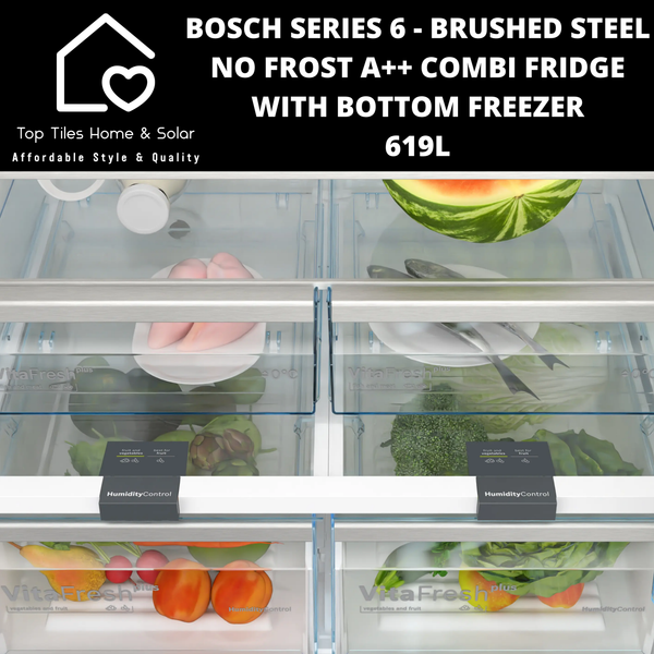Bosch Series 6 - Brushed Steel No Frost A++ Combi Fridge With Bottom Freezer - 619L