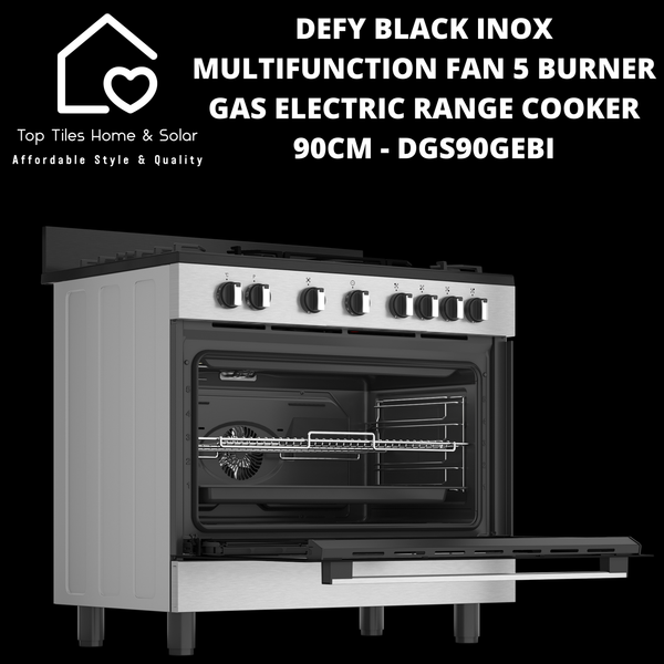 Defy Black Inox Multifunction Fan 5 Burner Gas Electric Range Cooker - 90cm DGS90GEBI