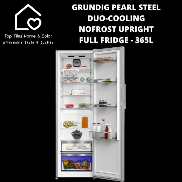 Grundig Pearl Steel Duo-Cooling NoFrost Upright Full Fridge - 365L