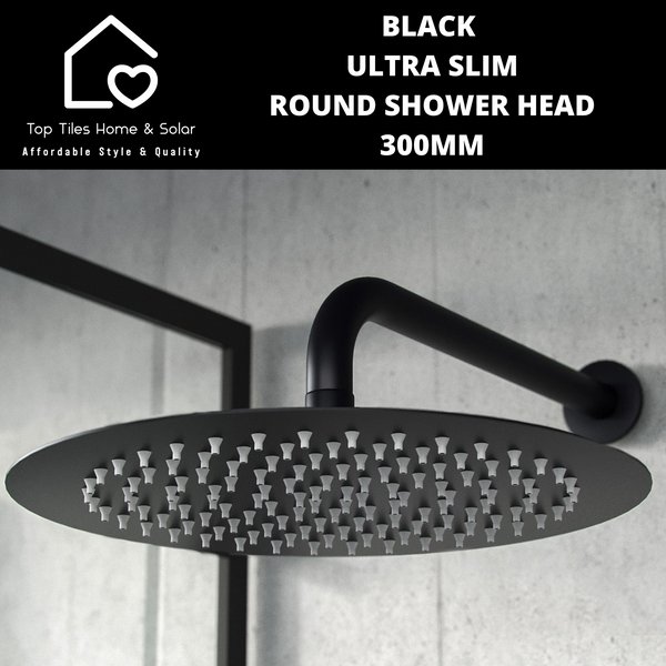 Black Ultra Slim Round Shower Head - 300mm