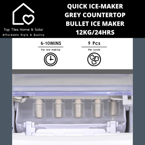 Quick Ice-Maker Grey Countertop Bullet Ice Maker - 12kg/24Hrs