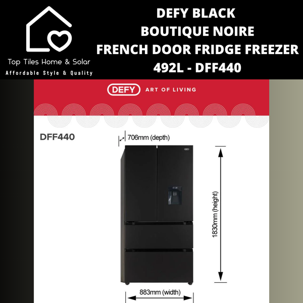 Defy Black Boutique Noire French Door Fridge - 492L DFF440