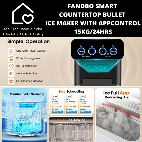 Fandbo Smart Countertop Bullet Ice Maker with AppControl - 15kg/24Hrs