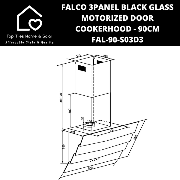 Falco 3Panel Black Glass Motorized Door Cookerhood - 90cm FAL-90-S03D3
