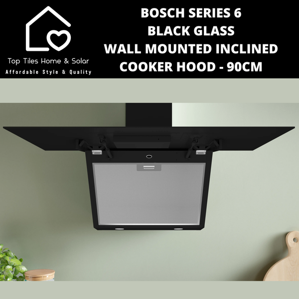 Bosch Series 6 - Black Glass Wall Mounted Inclined Cooker Hood - 90cm