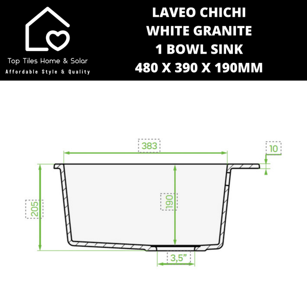 Laveo Chichi White Granite 1 Bowl Sink - 480 x 390 x 190mm