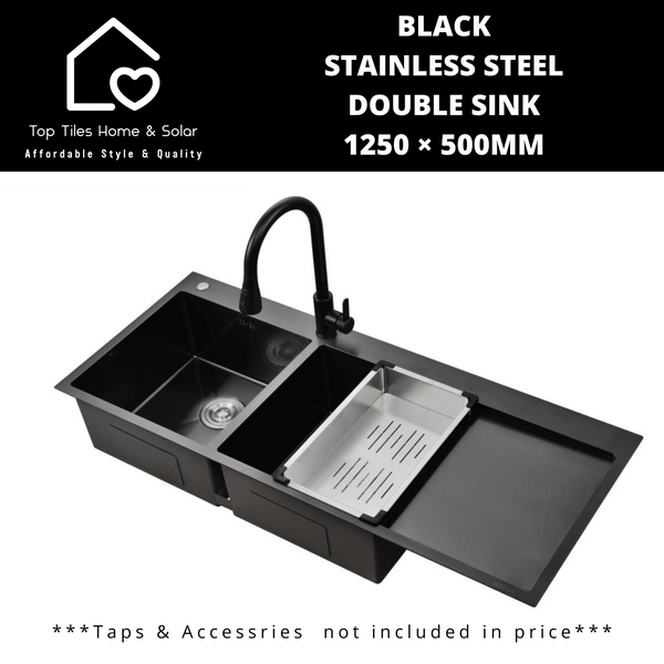Black Stainless Steel Double Sink - 1250 × 500mm