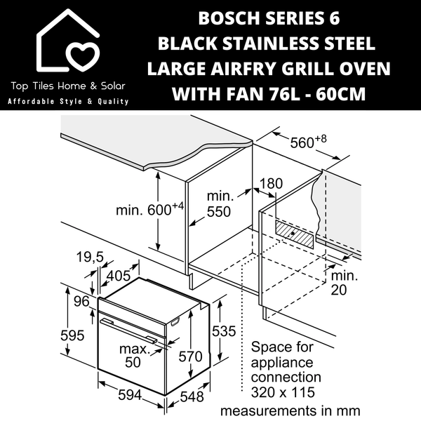Bosch Series 6 - Black Stainless Steel - Large Airfry Grill Oven with Fan 76L - 60cm
