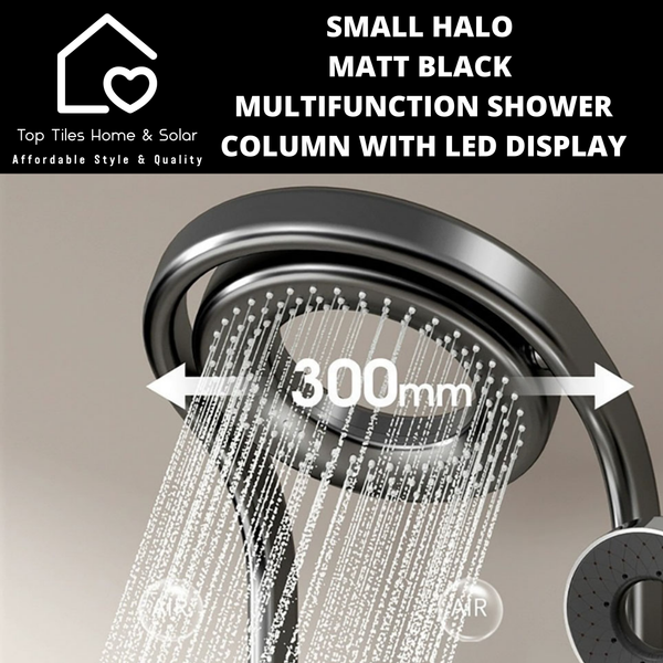 Small Halo Matt Black Multifunction Shower Column with LED Display