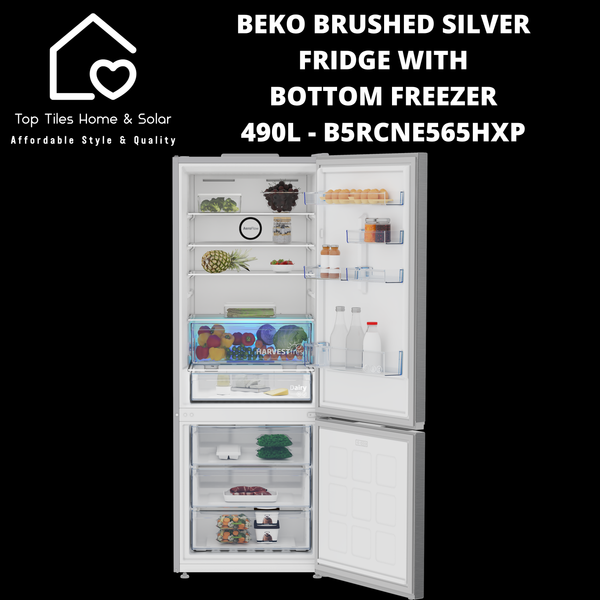 Beko Brushed Silver Fridge with Bottom Freezer - 490L B5RCNE565HXP