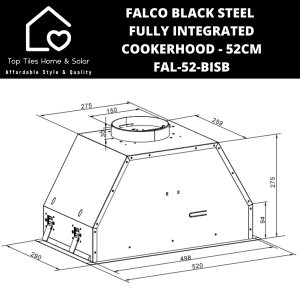 Falco Black Steel Fully Integrated Cookerhood - 52cm FAL-52-BISB