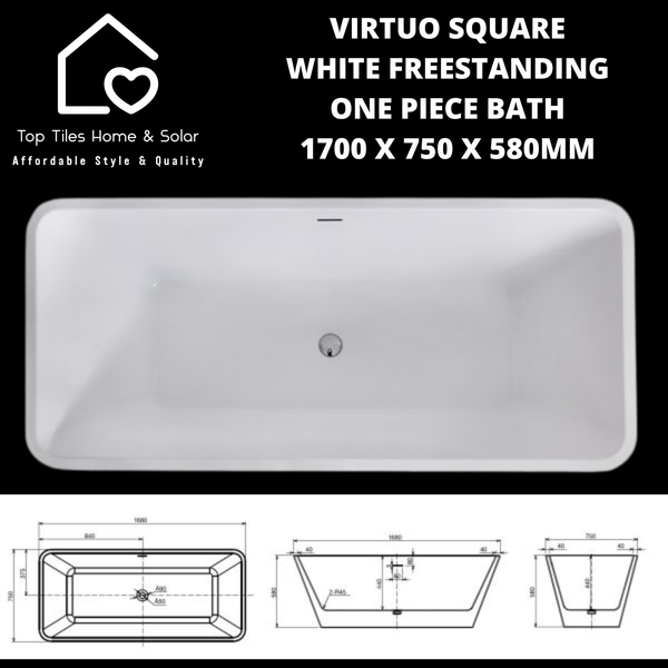 Virtuo White Square Freestanding One Piece Bath - 1700 x 750 x 580mm