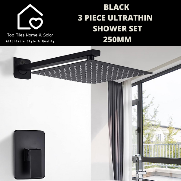 Black 3 Piece Ultrathin Shower Set - 250mm Square