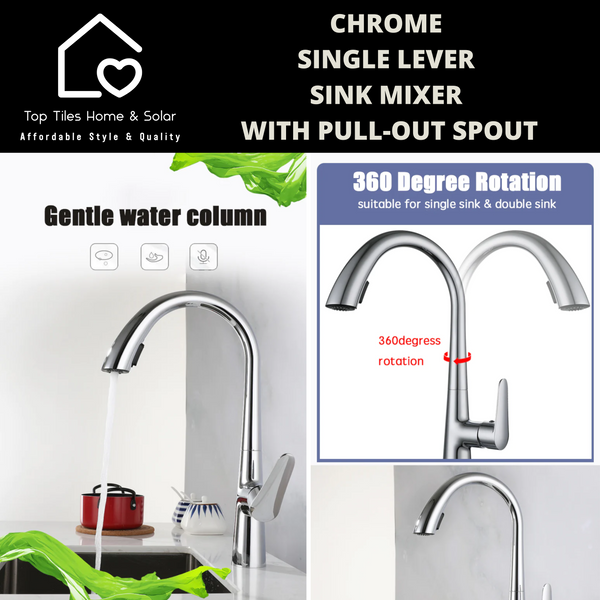 Chrome Single Lever Sink Mixer With Pull-Out Spout