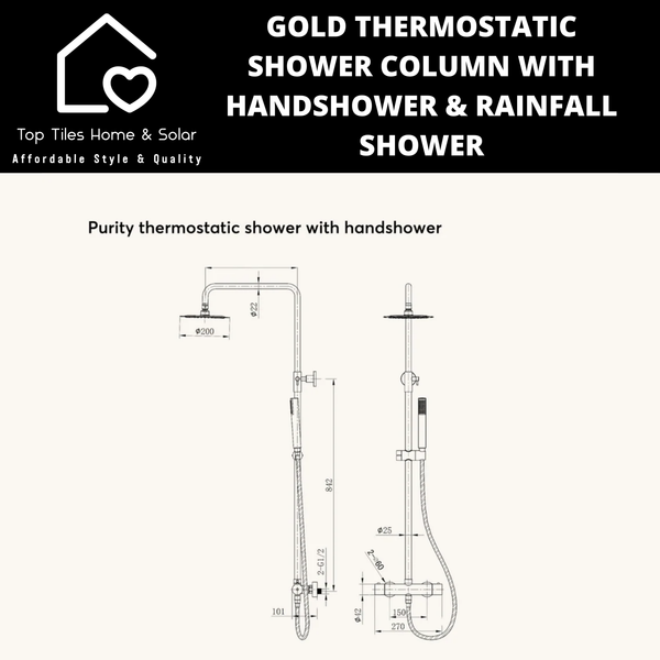 Gold Thermostatic Shower Column With Handshower & Rainfall Shower