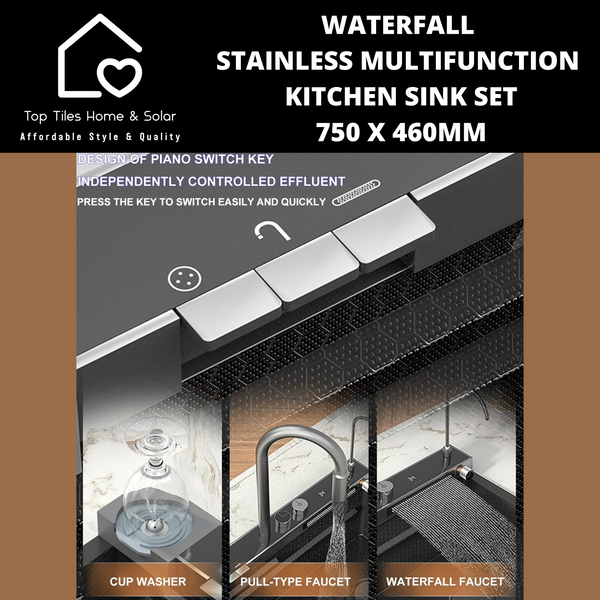 Waterfall Stainless Multifunction Kitchen Sink Set - 750 x 460mm