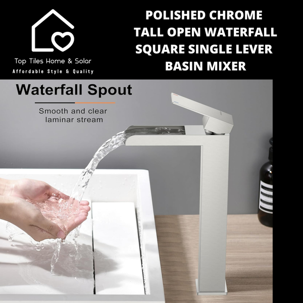 Polished Chrome Tall Open Waterfall Square Single Lever Basin Mixer
