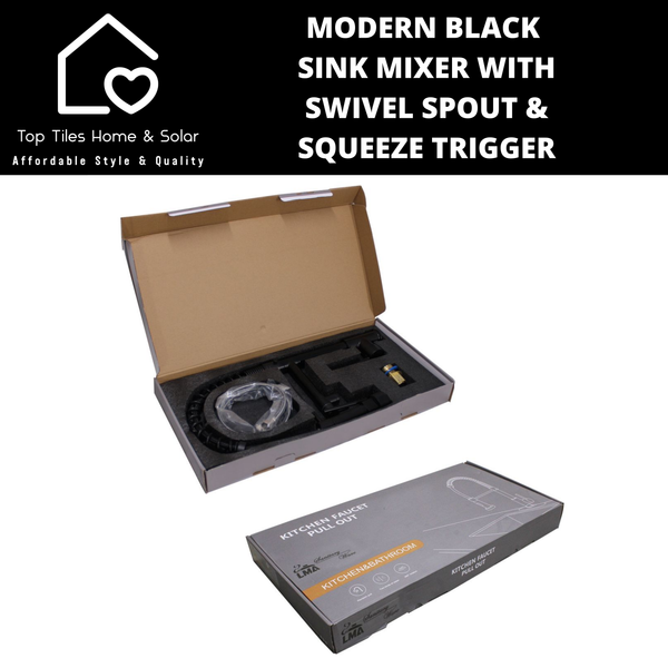 Modern Black Sink Mixer with Swivel Spout & Squeeze Trigger