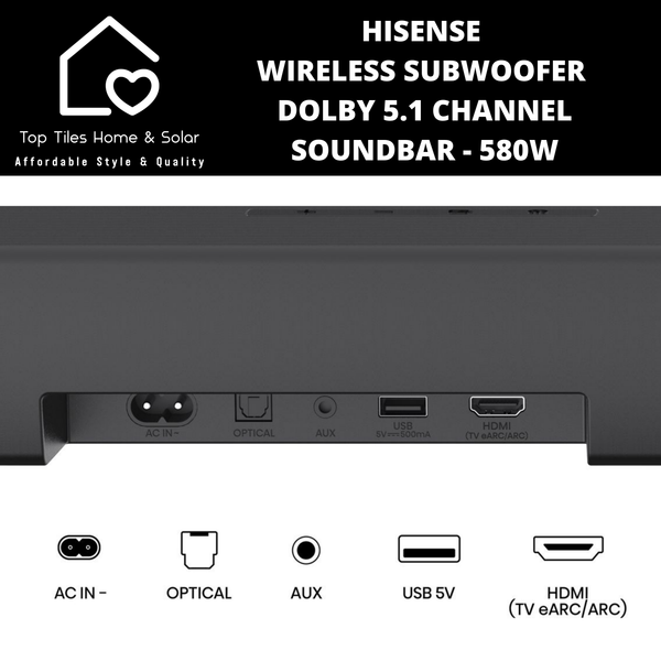 Hisense Wireless Subwoofer Dolby 5.1 Channel Soundbar - 580W