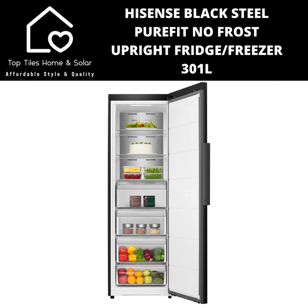 Hisense Black Steel No Frost Upright  Fridge / Freezer Convert Function - 301L