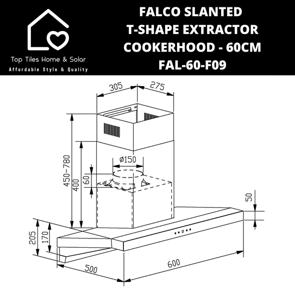 Falco Slanted T-Shape Extractor Cookerhood - 60cm FAL-60-F09