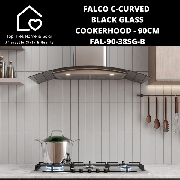 Falco C-Curved Black Glass Cookerhood - 90cm FAL-90-38SG-B