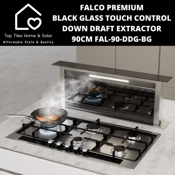 Falco Premium Black Glass Touch Control Down Draft Extractor - 90cm FAL-90-DDG-BG
