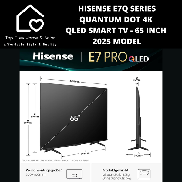 Hisense E7Q Series Quantum Dot 4K QLED Smart TV - 65 Inch 2025 MODEL