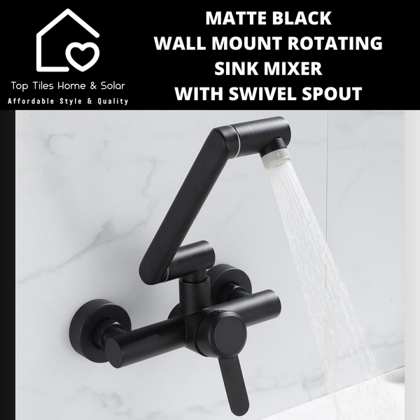 Matte Black Wall Mount Rotating Sink Mixer with Swivel Spout
