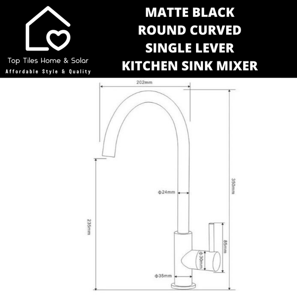Matte Black Round Curved Single Lever Kitchen Sink Mixer