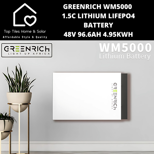 Greenrich WM5000 1.5C Lithium LiFePo4 Solar Battery - 48V 96.6Ah 4.95kWh