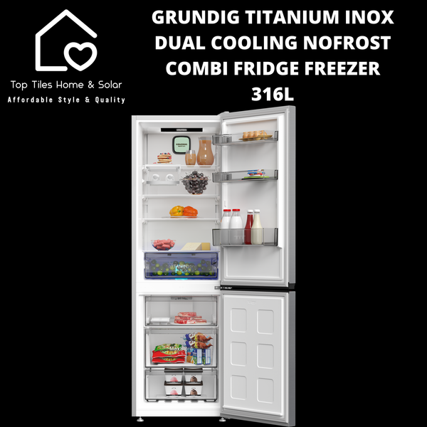 Grundig Titanium Inox Dual Cooling NoFrost Combi Fridge Freezer - 316L