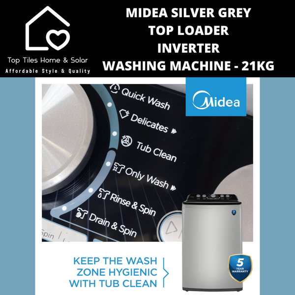 Midea Silver Grey Inverter Top Loader Washing Machine - 21kg