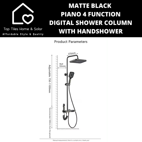 Black Piano 4 Function Digital Shower Column With Handshower