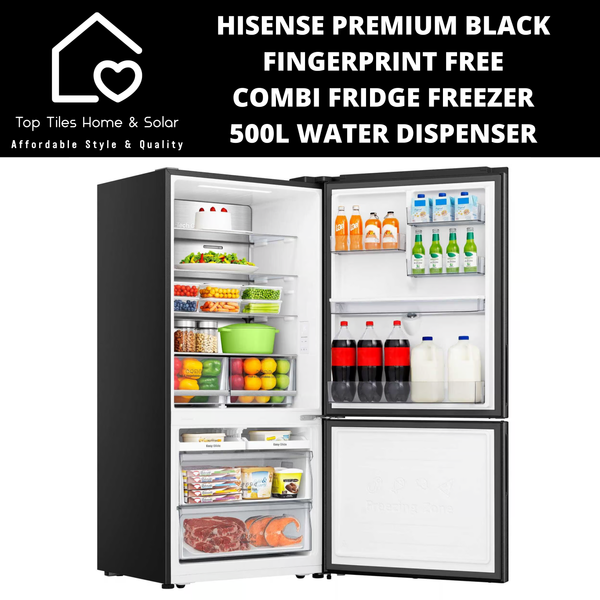 Hisense Premium Black FF Combi Fridge Bottom Freezer  - 500L Water Dispenser
