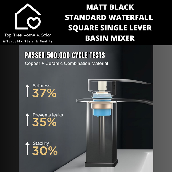Matt Black Standard Waterfall Square Single Lever Basin Mixer