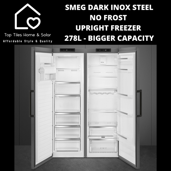 Smeg Dark Inox Steel No Frost Upright Freezer - 278L Bigger Capacity