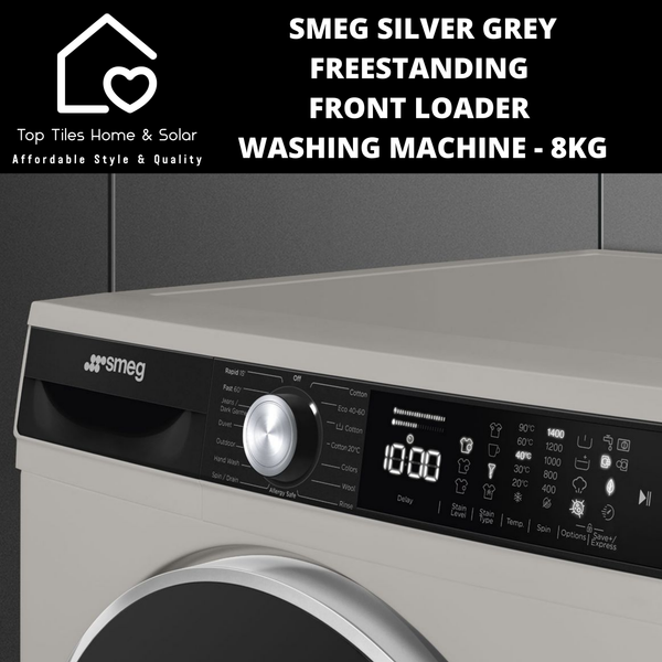 Smeg Silver Grey Freestanding Front Loader Washing Machine - 8kg