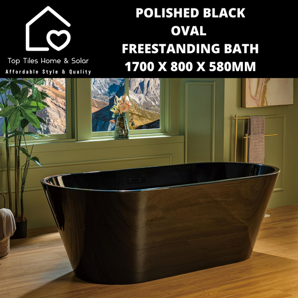 Polished Black Oval Freestanding Bath - 1700 x 800 x 580mm