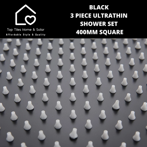 Black 3 Piece Ultrathin Shower Set - 400mm Square